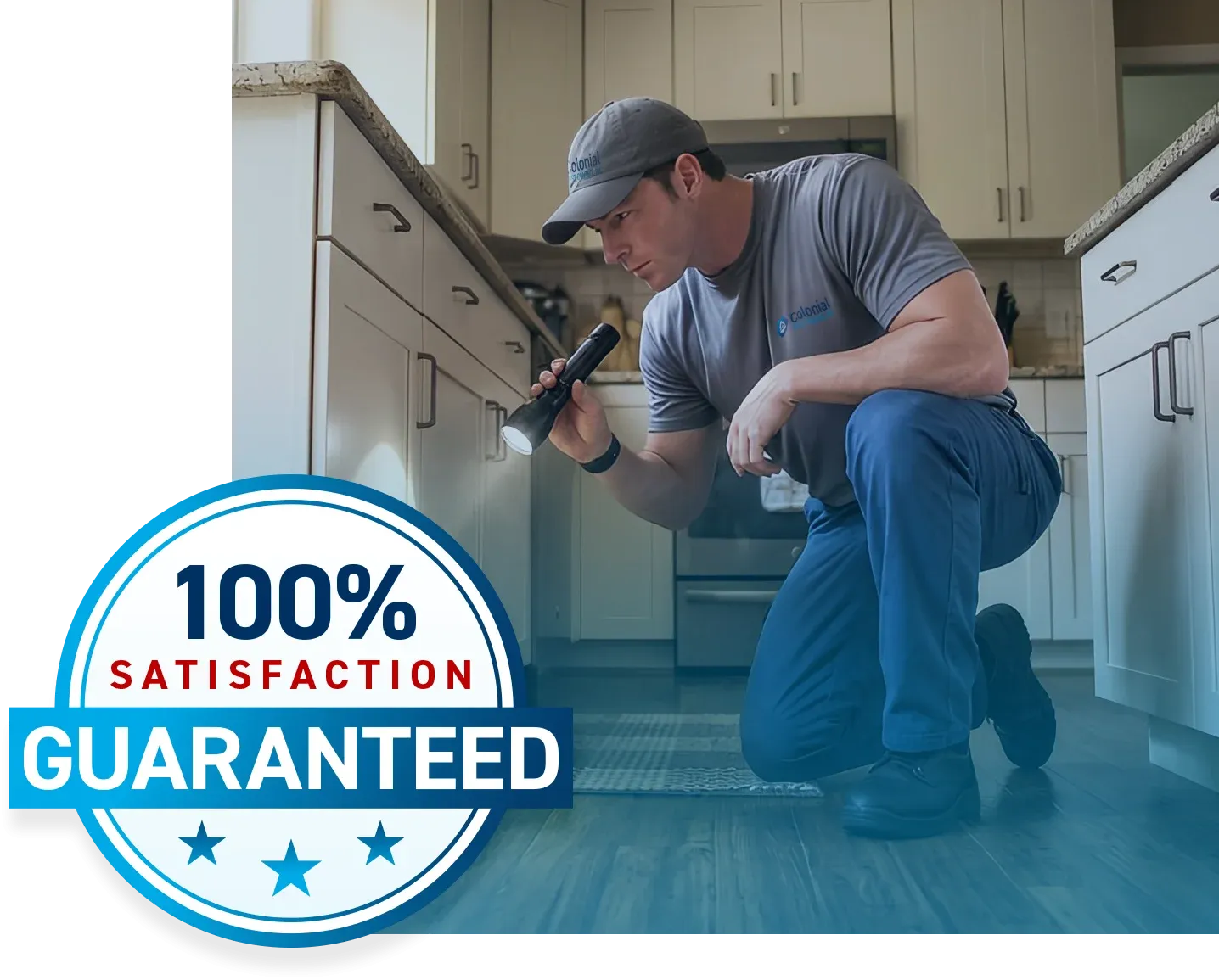 man inspecting cabinets